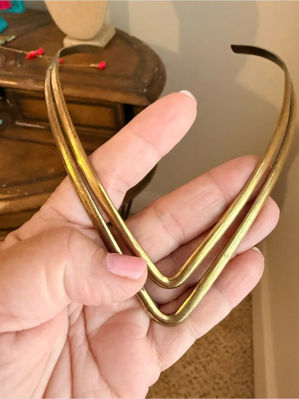 Gold V-Shape Double Strand Necklace